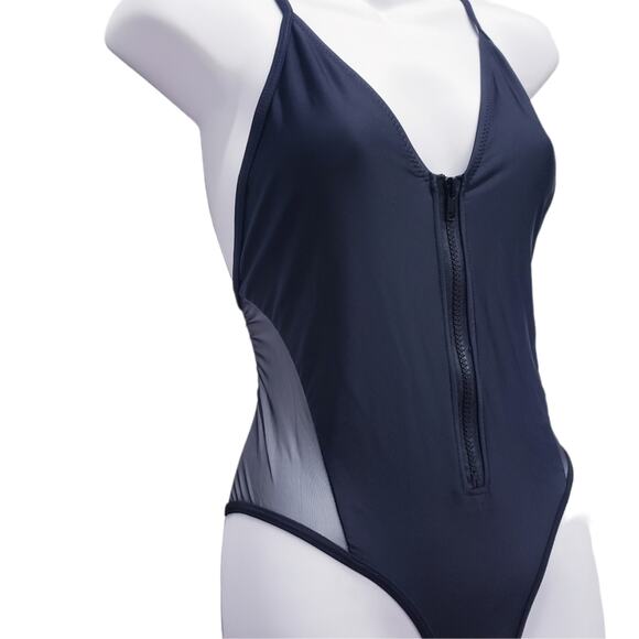 Ree Bees Black Mesh Full Zip One Peice Swimsuit Monokini Size Small - Picture 5 of 8